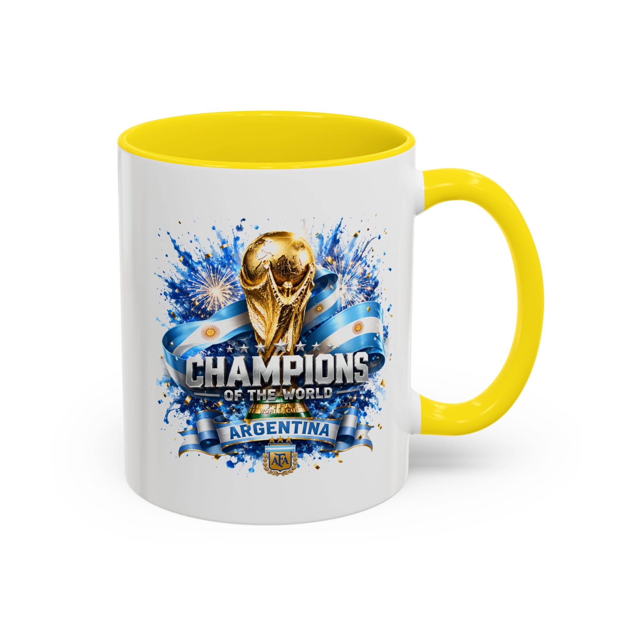 Argentina World Champions Coffee Mug — 'Champions of the World' Soccer Trophy Design