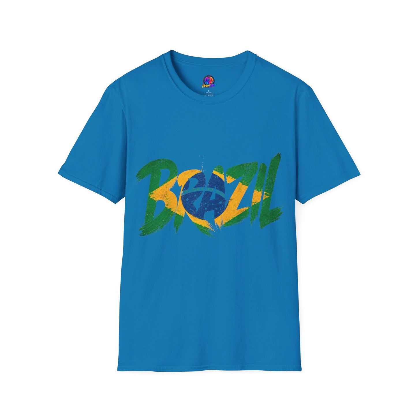 Brazil Flag Graphic T-Shirt — Bold Brazil Script with National Flag Motif