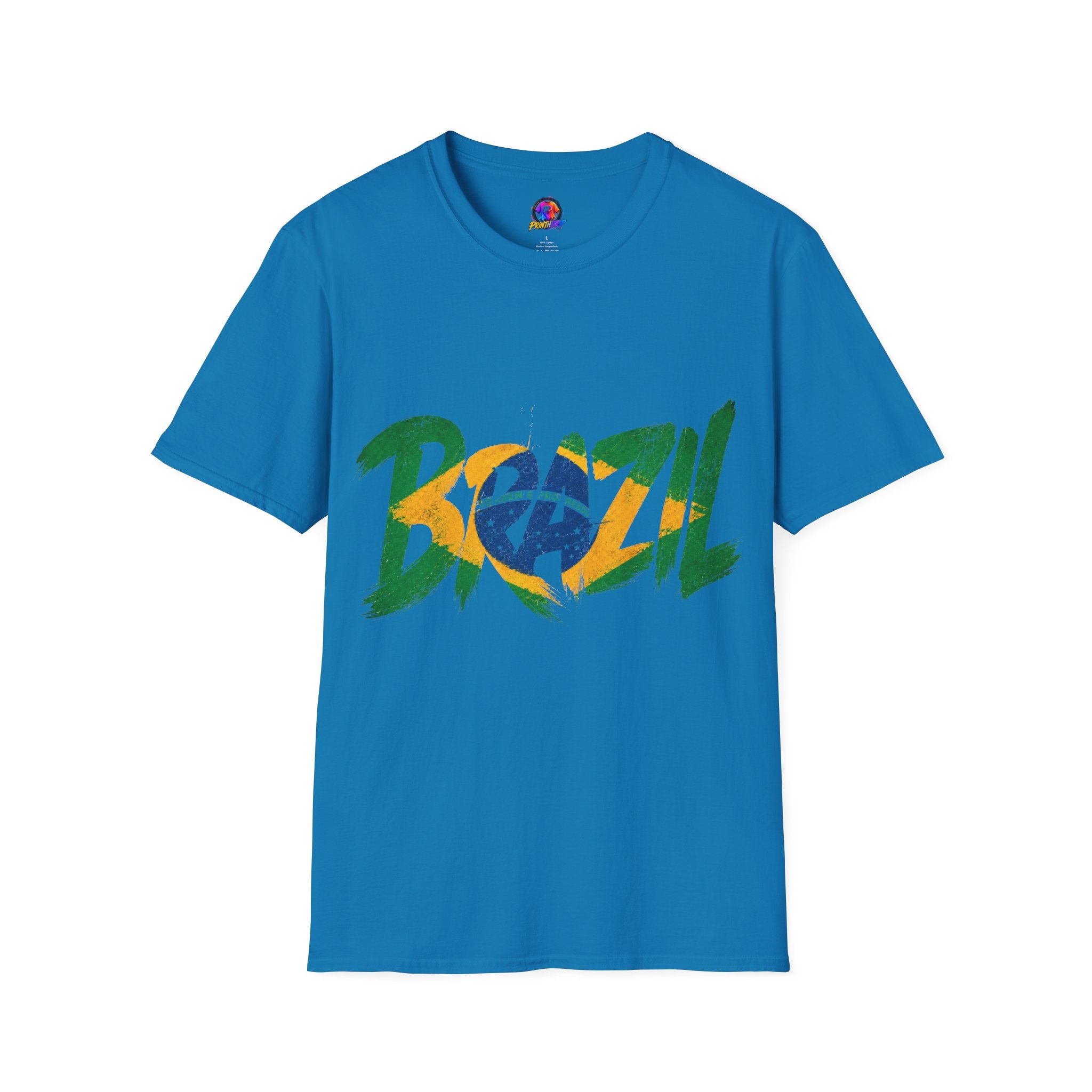Brazil Flag Graphic T-Shirt — Bold Brazil Script with National Flag Motif