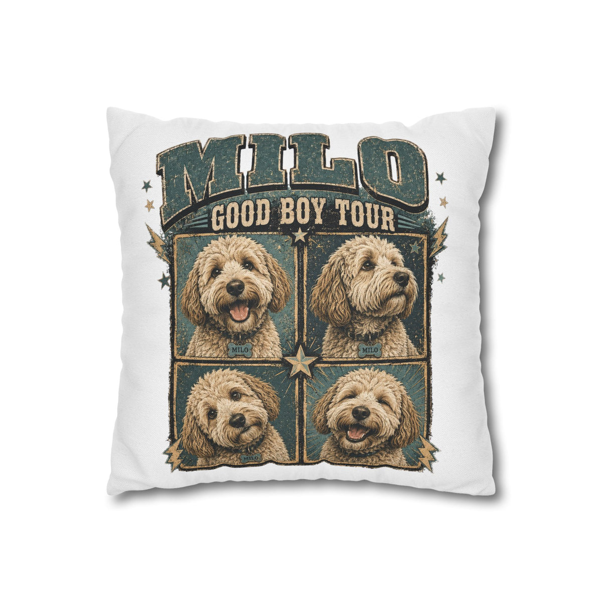 Dog Pillowcase— "MILO Good Boy Tour" Spun Polyester Throw Pillowcase Milo Bailey Dog Dad Mom