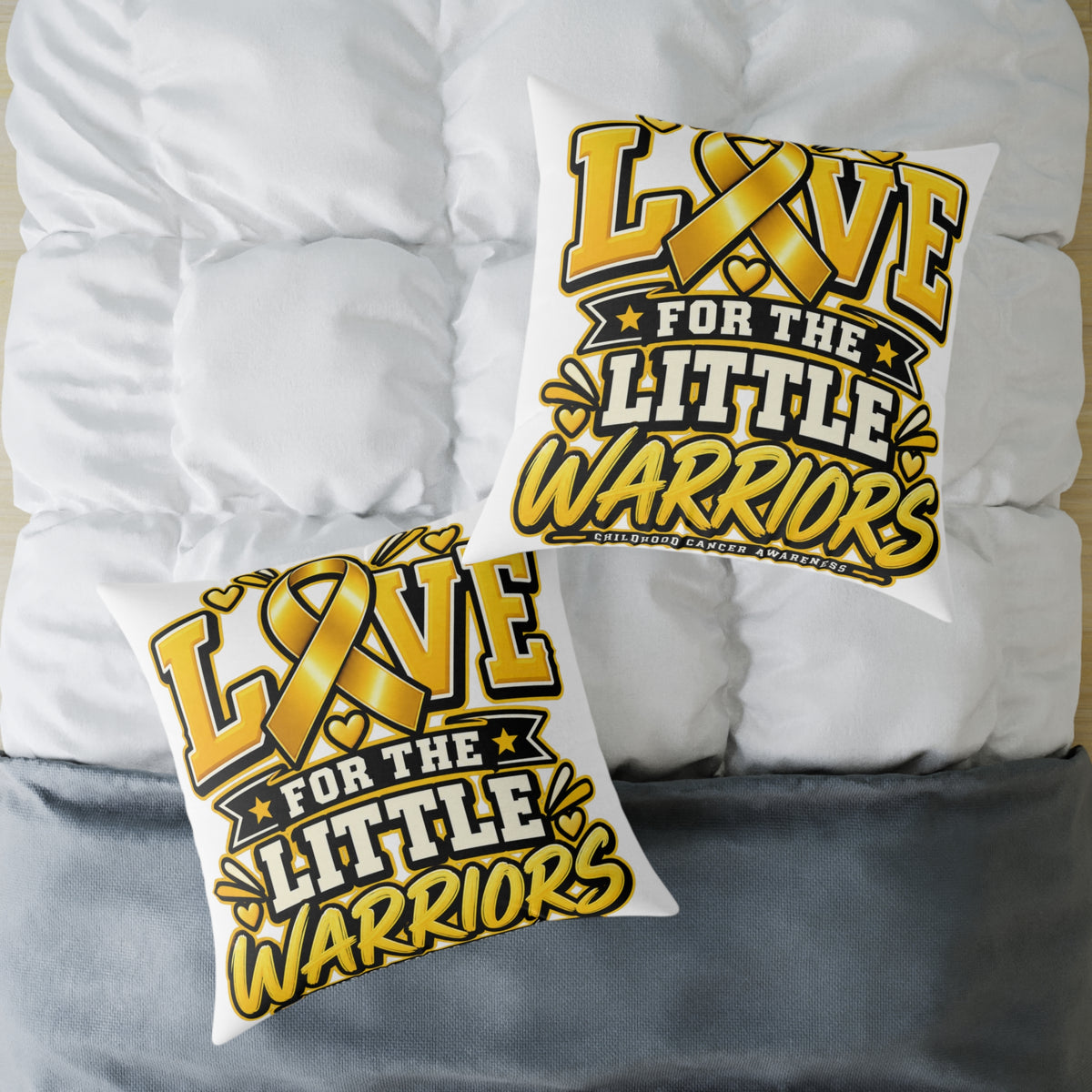 Childhood Cancer Square Pillow - "Love for the Little Warriors" Yellow Ribbon Kids Cancer Awareness Throw Pillow