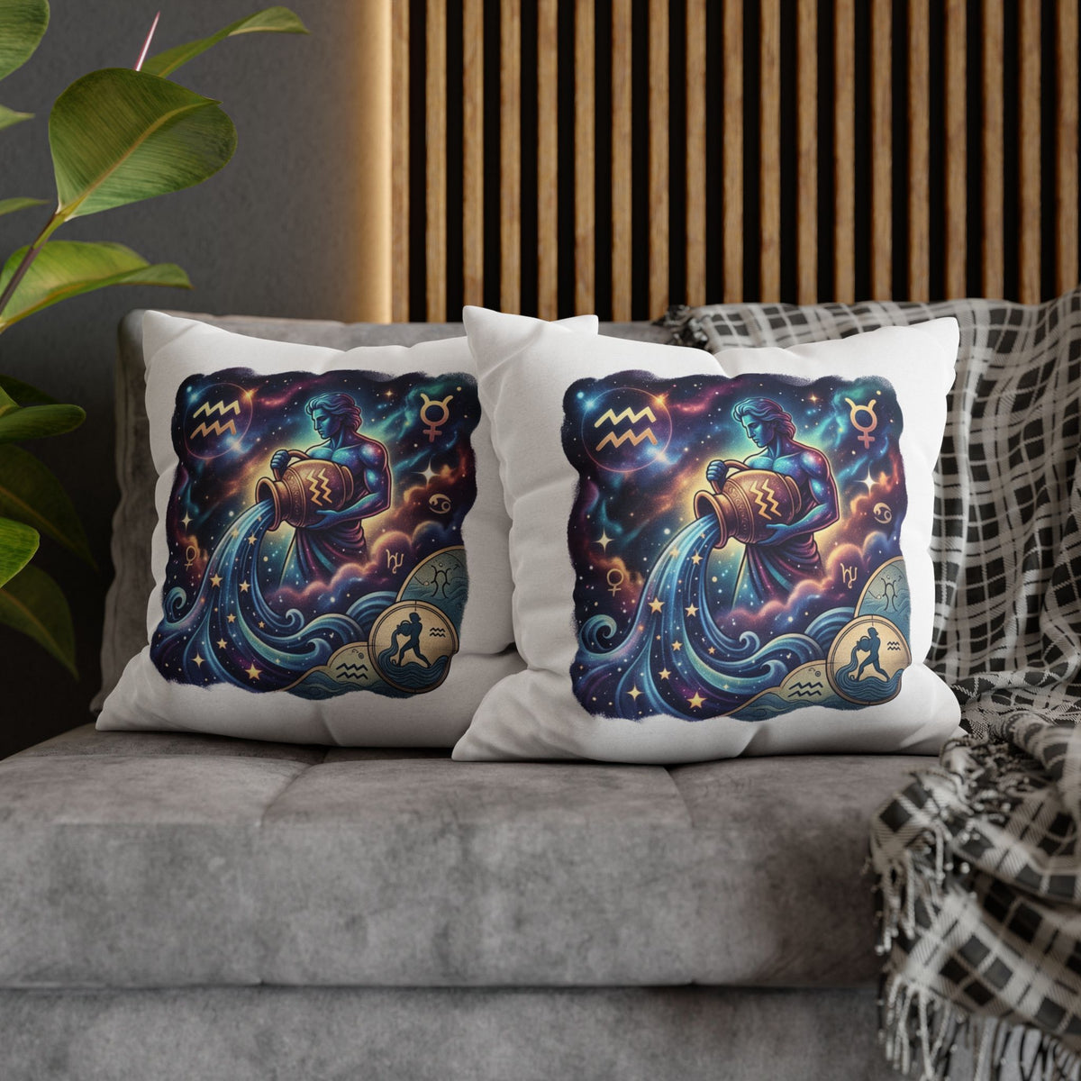 Aquarius Zodiac Pillowcase — Water Bearer Astrology Cushion Cover