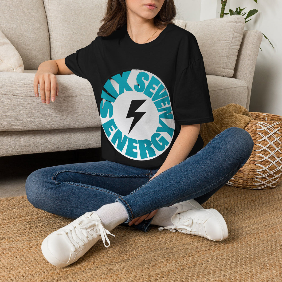 Six Seven Energy Circular Retro Lightning Tee - Bold Coastal Blue Graphic T-Shirt - Trending Now - September 2026