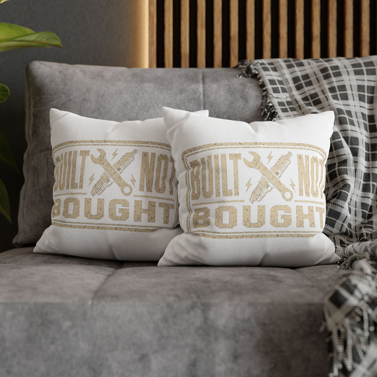 Built Not Bought Pillowcase Milo Bailey Dog Dad Mom — Rustic Mechanic Accent Pillow
