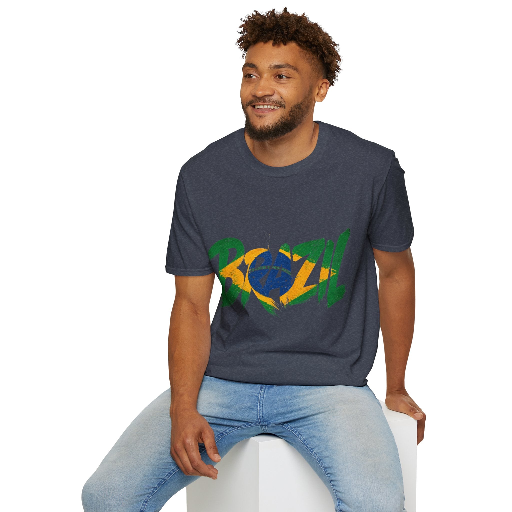 Brazil Flag Graphic T-Shirt — Bold Brazil Script with National Flag Motif