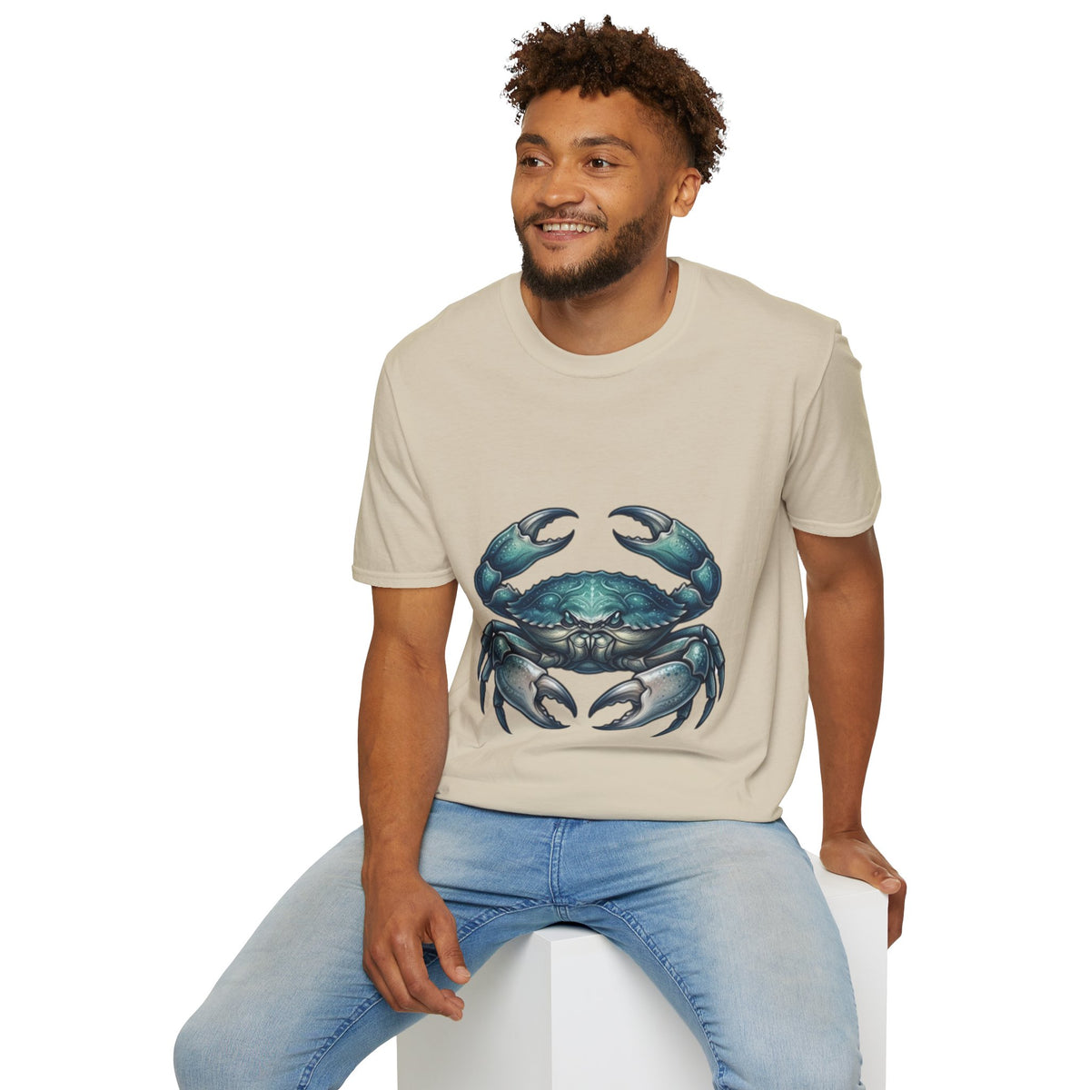 Cancer Zodiac Crabby Coastal Tee - Blue Green Crab Graphic T-Shirt
