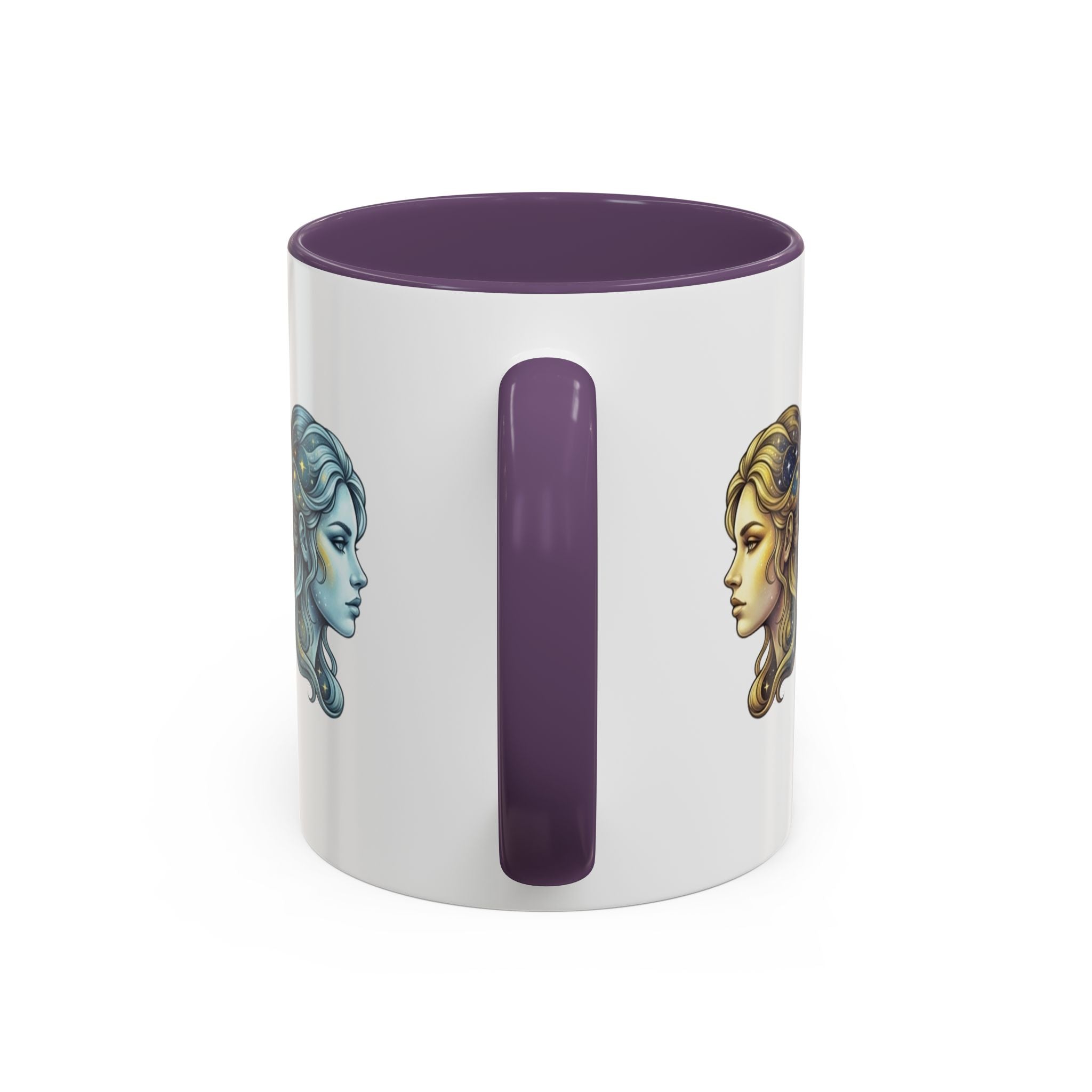 Gemini Zodiac Accent Coffee Mug — Dual Faces Astrology Design