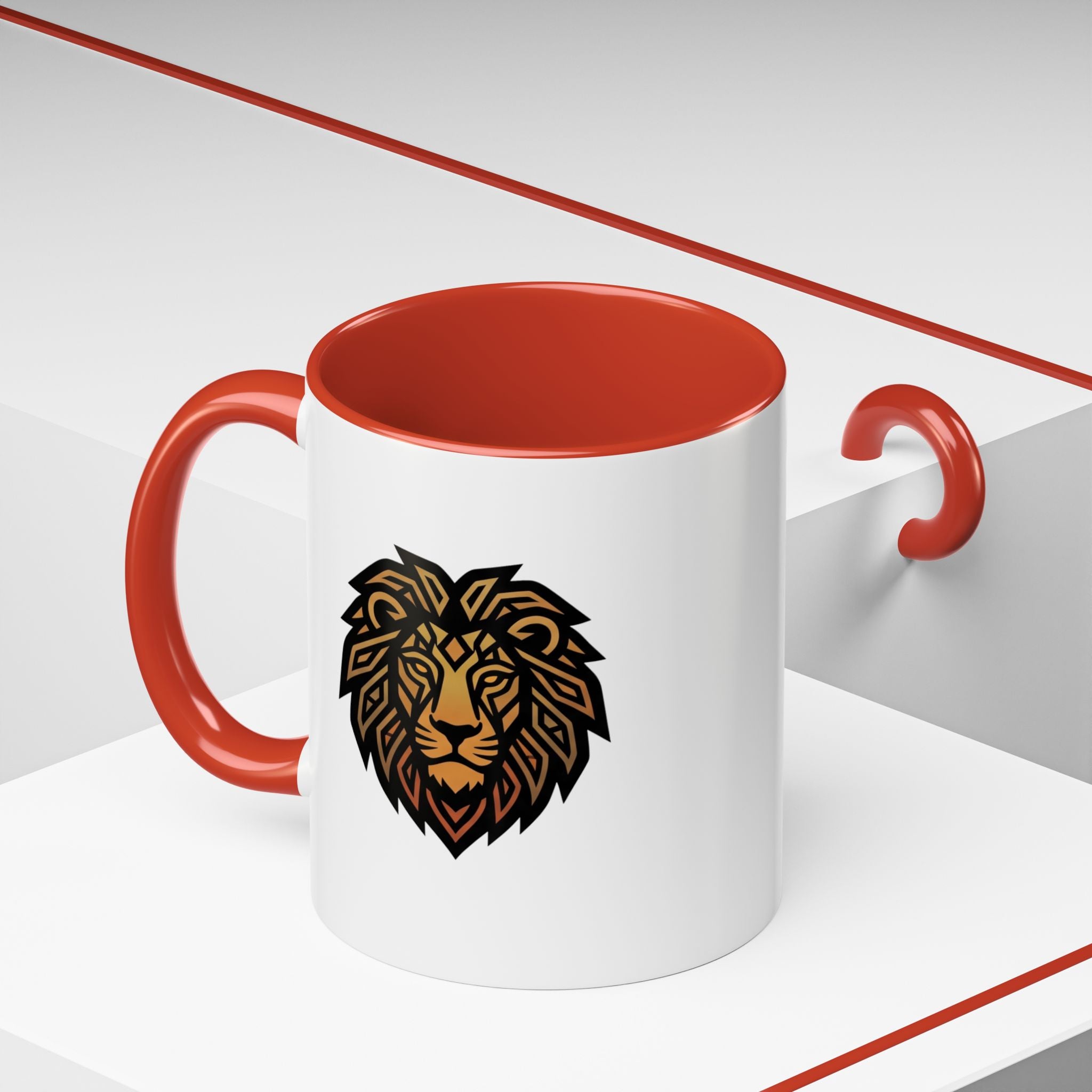 Lion Head Accent Coffee Mug — Bold Geometric Mane Design