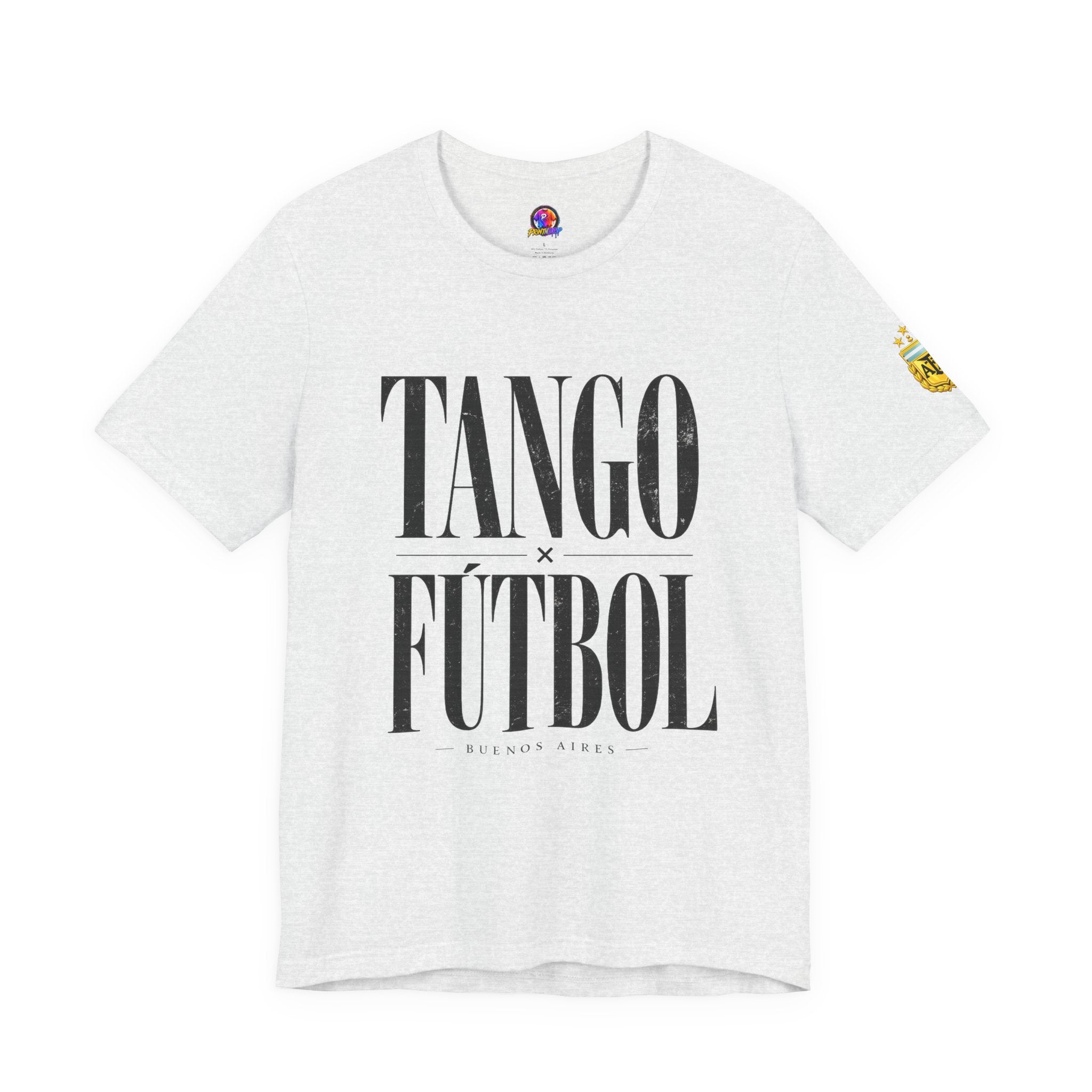 Argentina - Tango y Fútbol Graphic Tee - Bold Serif Soccer & Dance Shirt