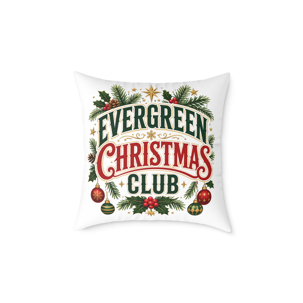 Evergreen Christmas Club Holiday Throw Pillow — Festive Pine Wreath Decorative Pillow