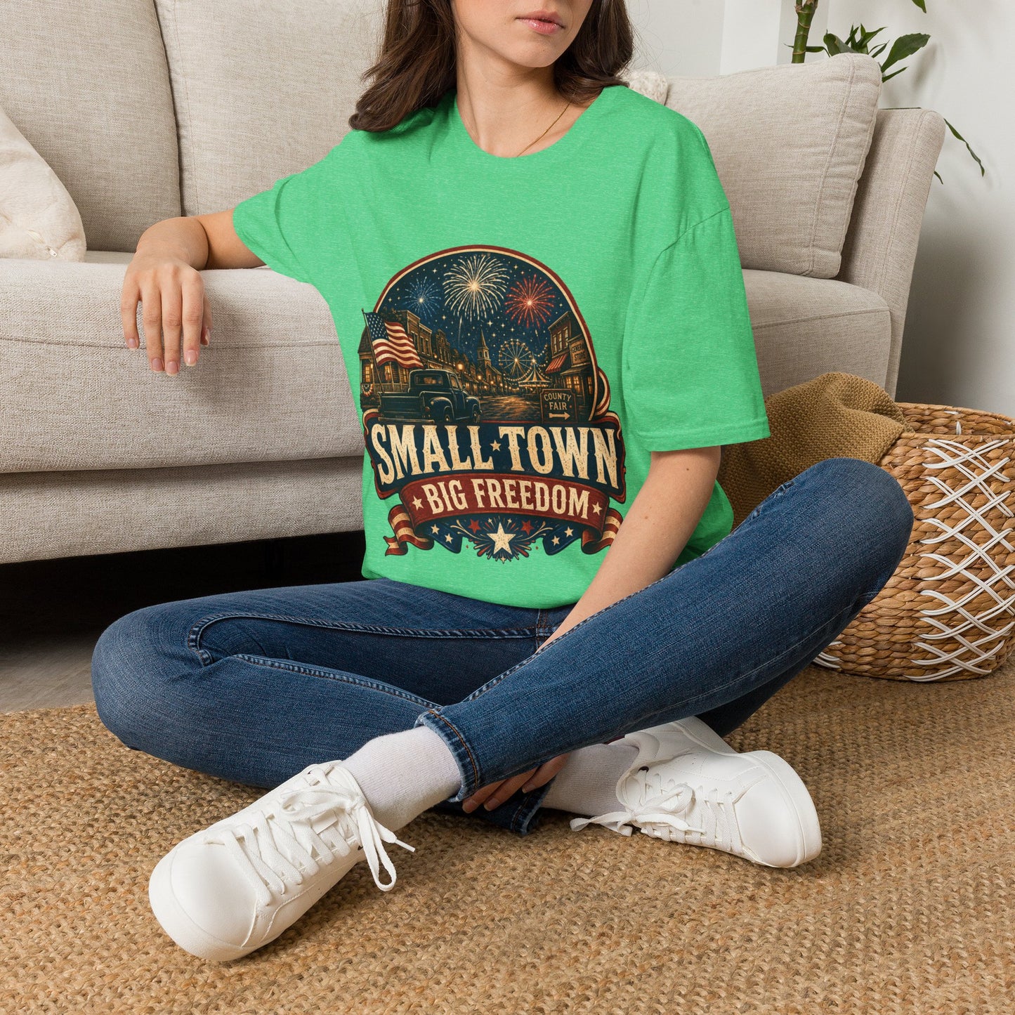 Small Town Big Freedom T-Shirt — Patriotic 4th of July Fireworks Tee