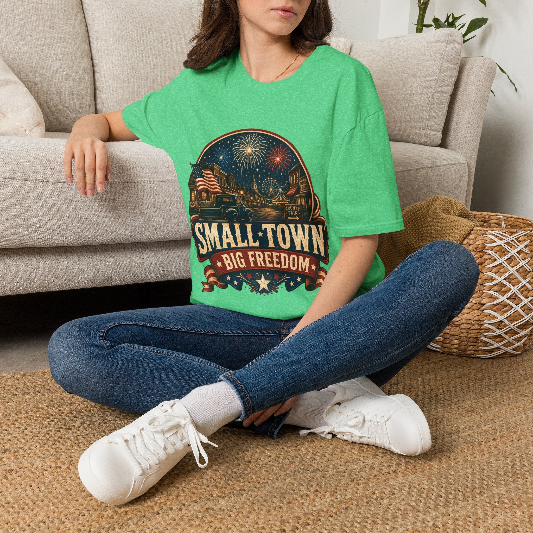Small Town Big Freedom T-Shirt — Patriotic 4th of July Fireworks Tee