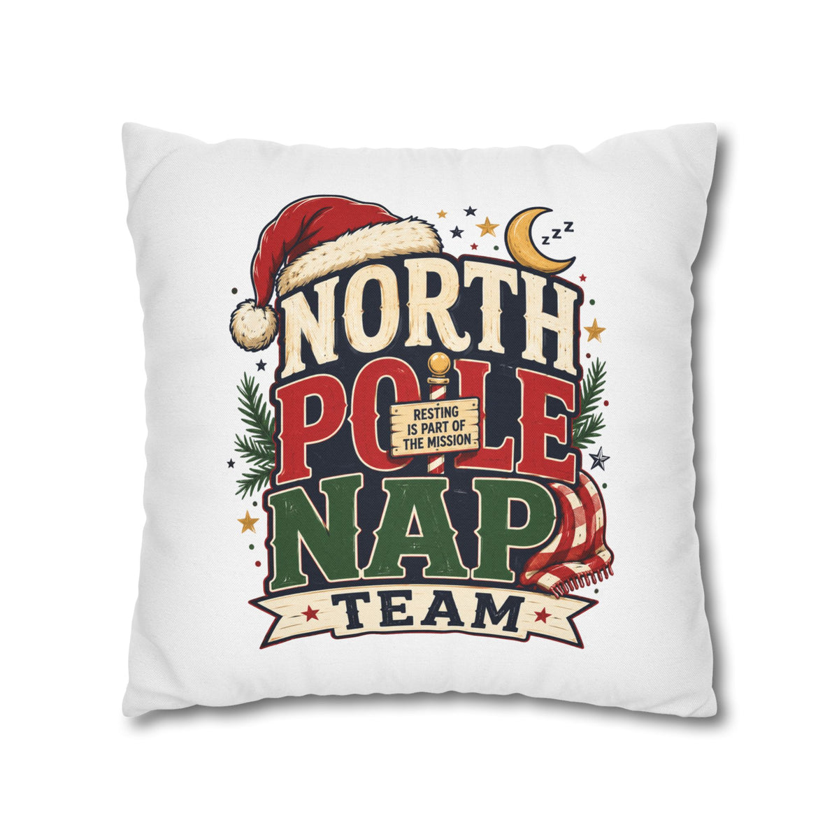 Christmas North Pole Nap Team Pillowcase — Funny Christmas Holiday Throw Pillow Cover