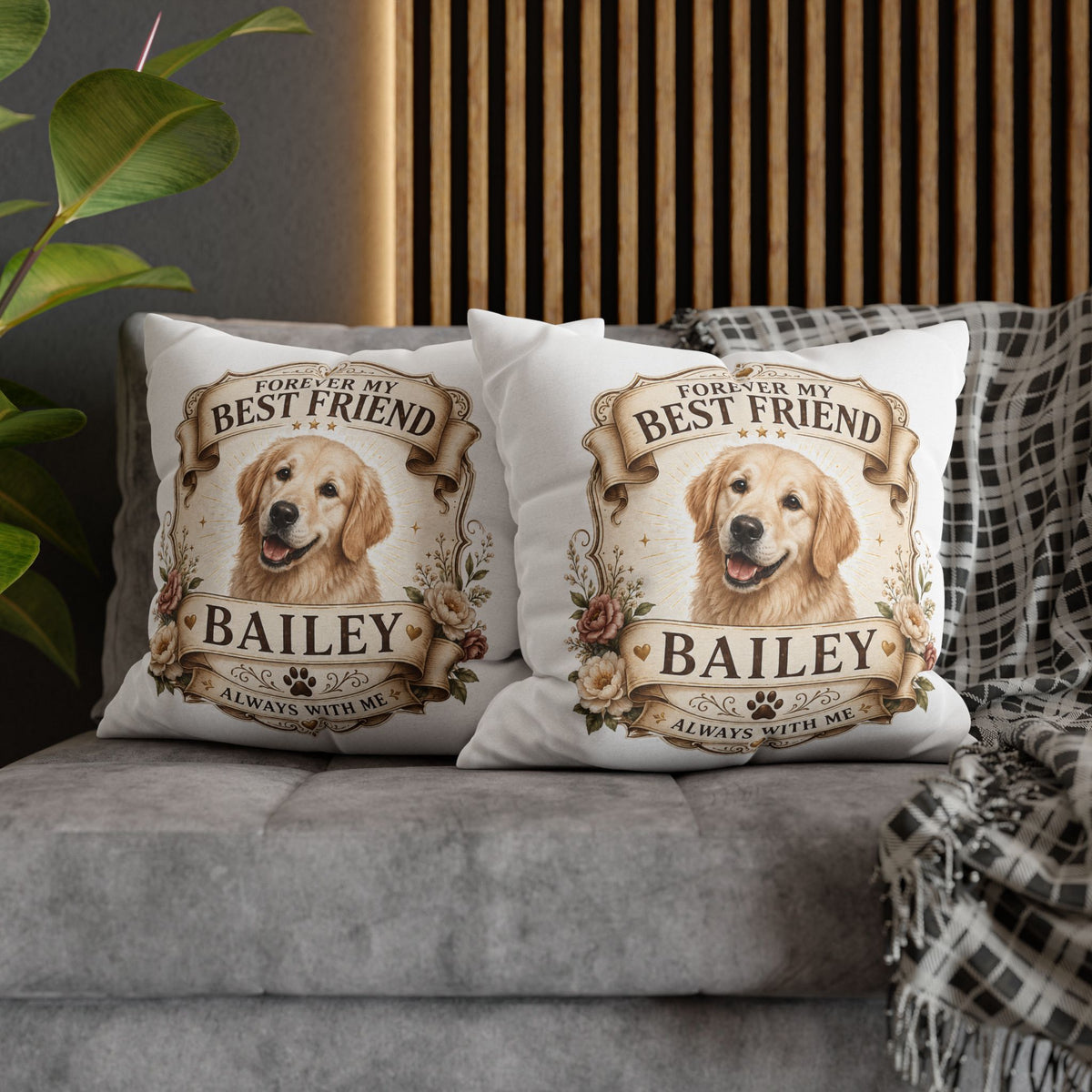 Golden Retriever Memorial Pillowcase Milo Bailey Dog Dad Mom — "Forever My Best Friend" Personalized Dog Name Cushion