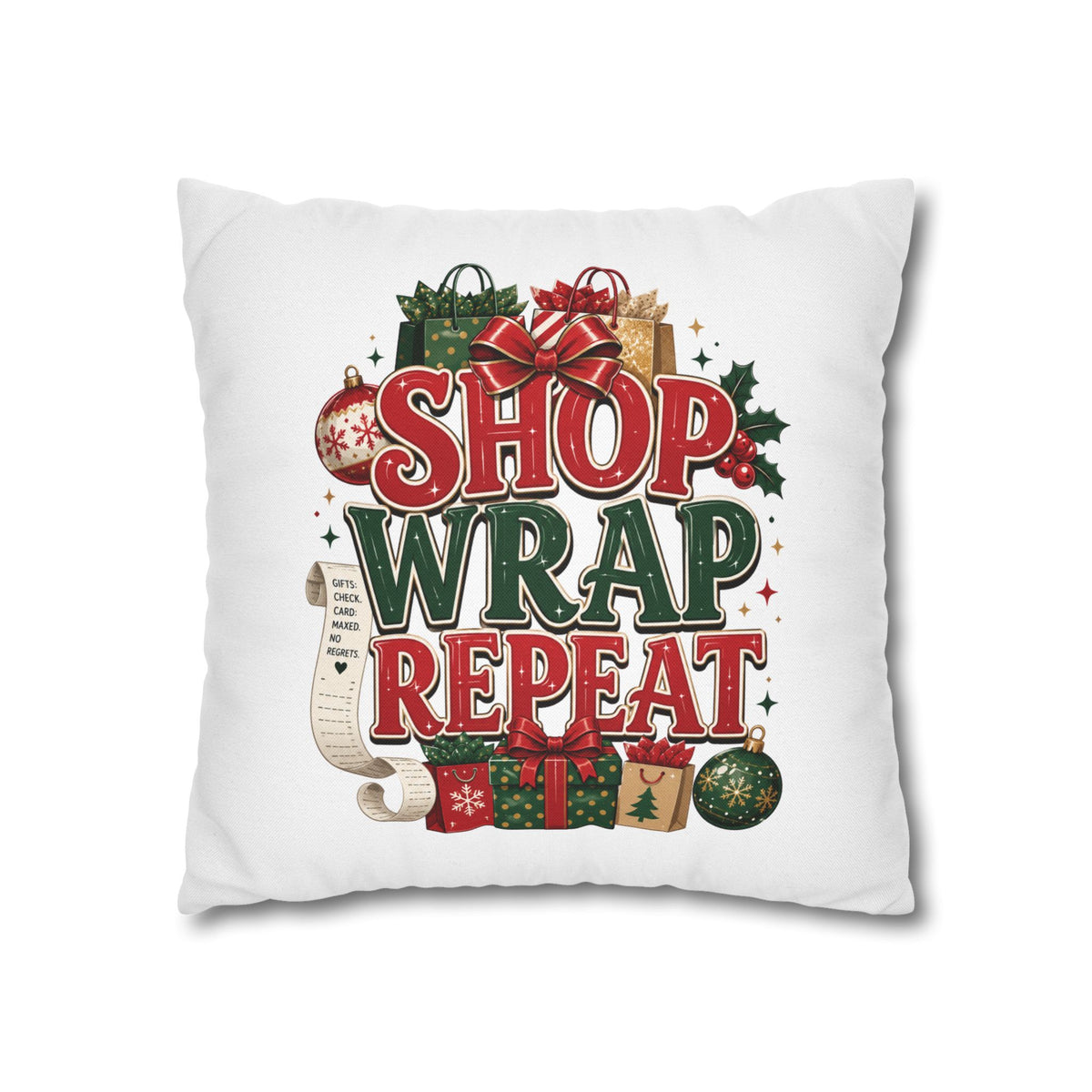 Shop Wrap Repeat Christmas Pillowcase — Holiday Decorative Throw Pillow Cover