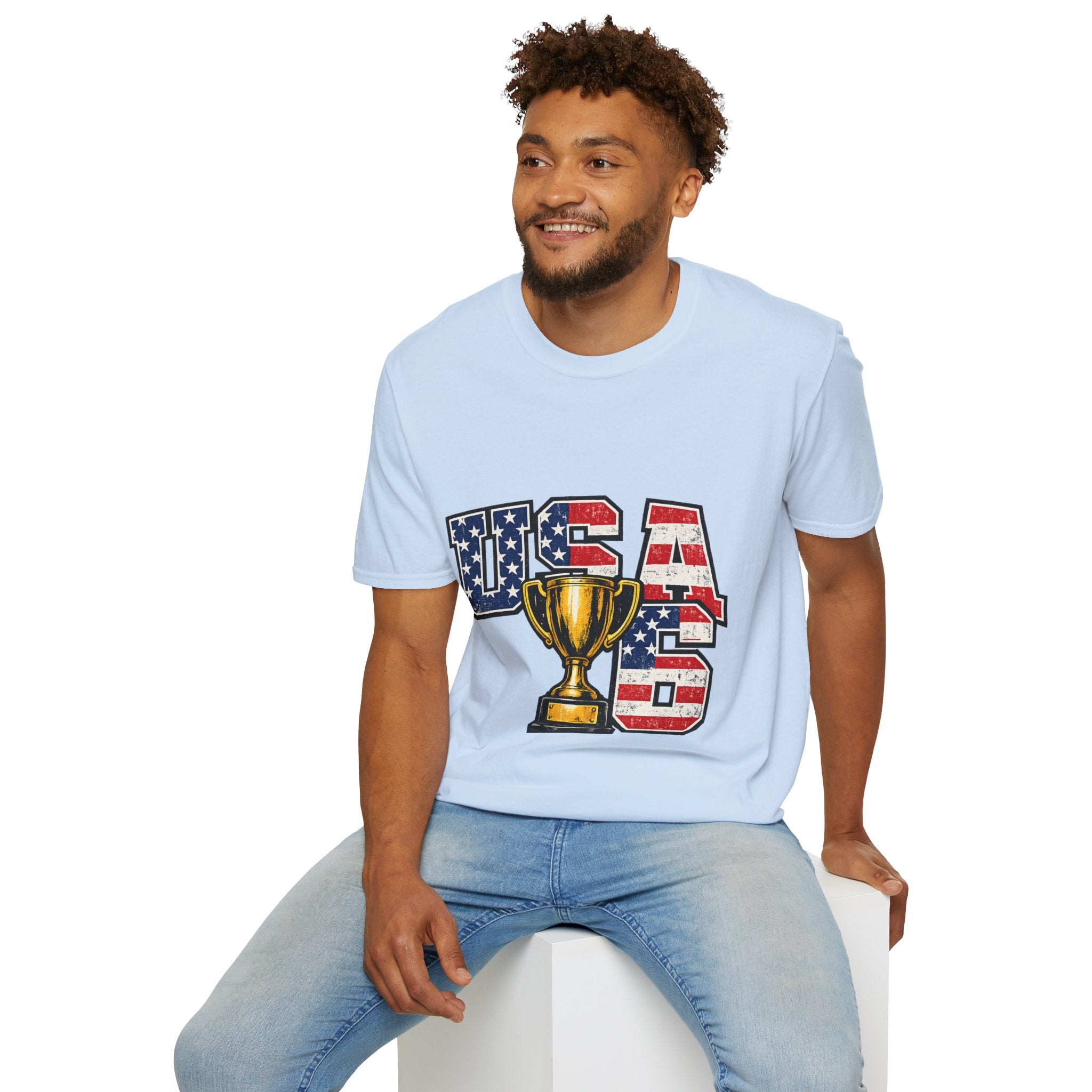 USA Trophy T-Shirt — Patriotic American Flag Graphic Tee