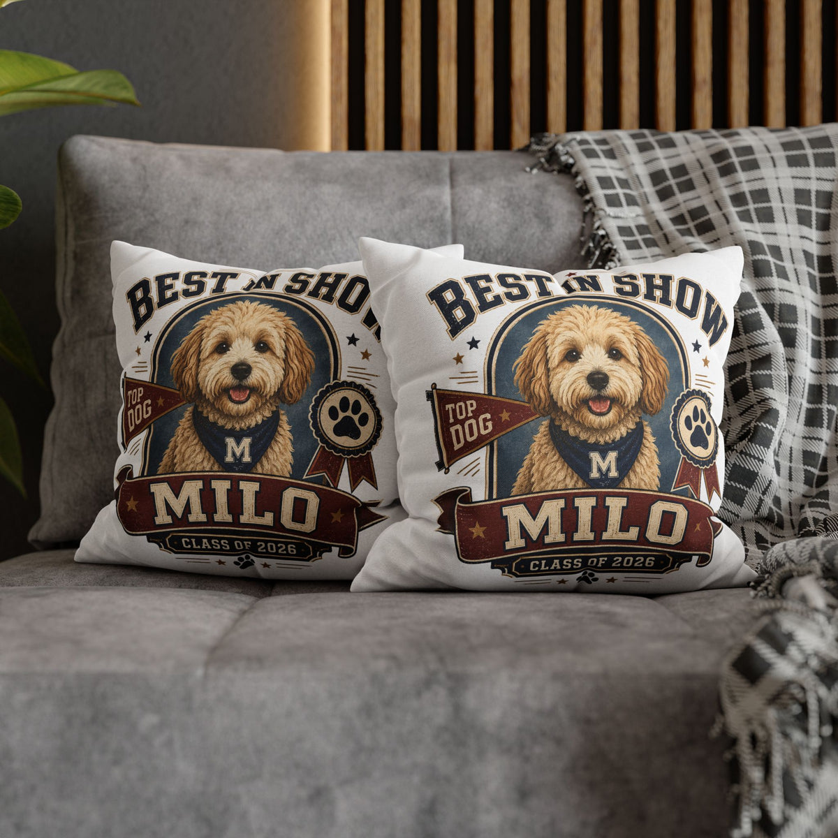 Best in Show Personalized Dog Pillowcase — Custom Name Milo, Class of 2026 Pet Decor Milo Bailey Dog Dad Mom