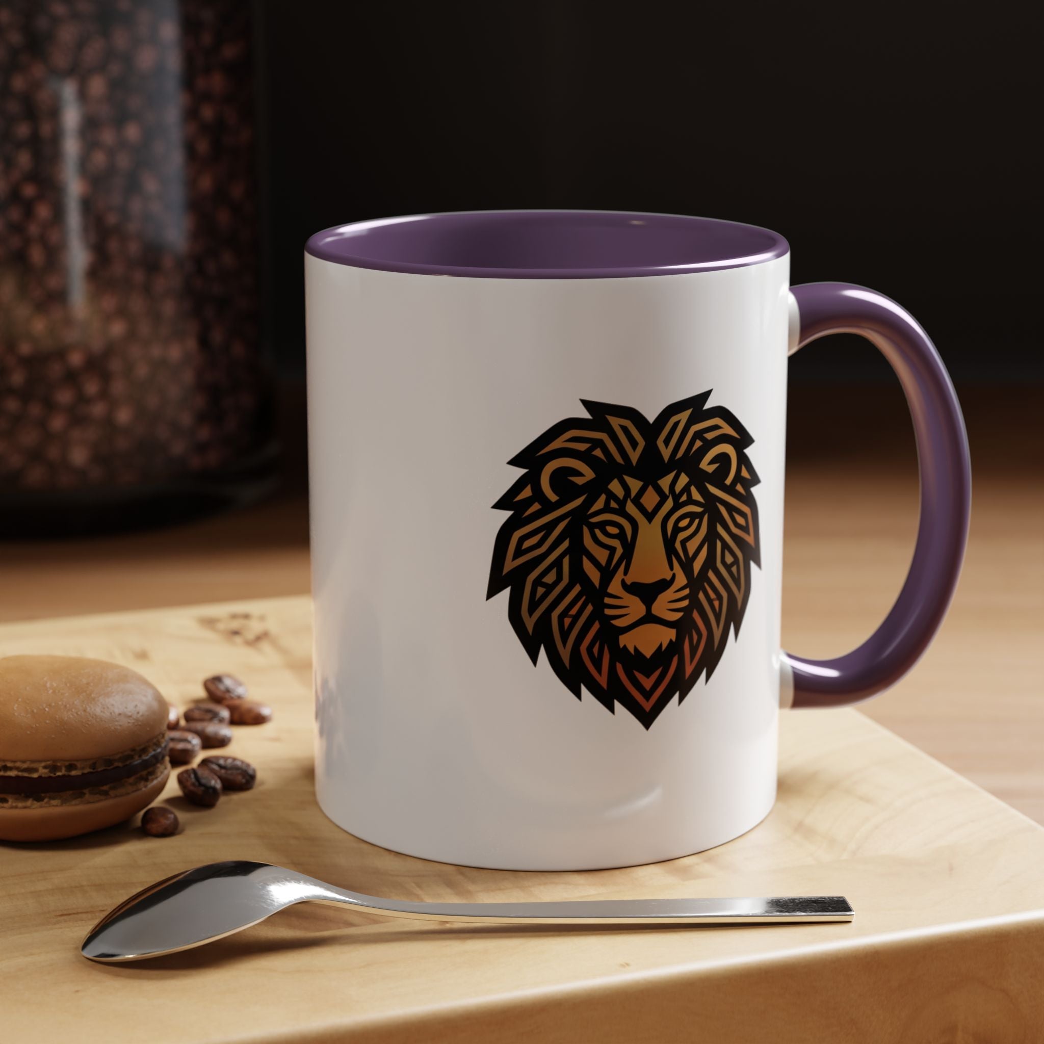 Lion Head Accent Coffee Mug — Bold Geometric Mane Design