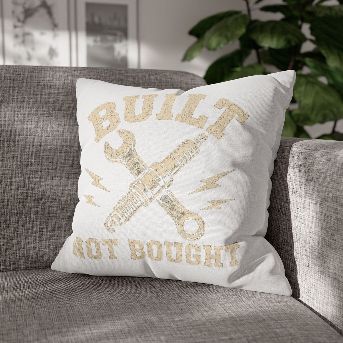 Built Not Bought Decorative Pillowcase Milo Bailey Dog Dad Mom — Rustic Mechanic Tool Accent