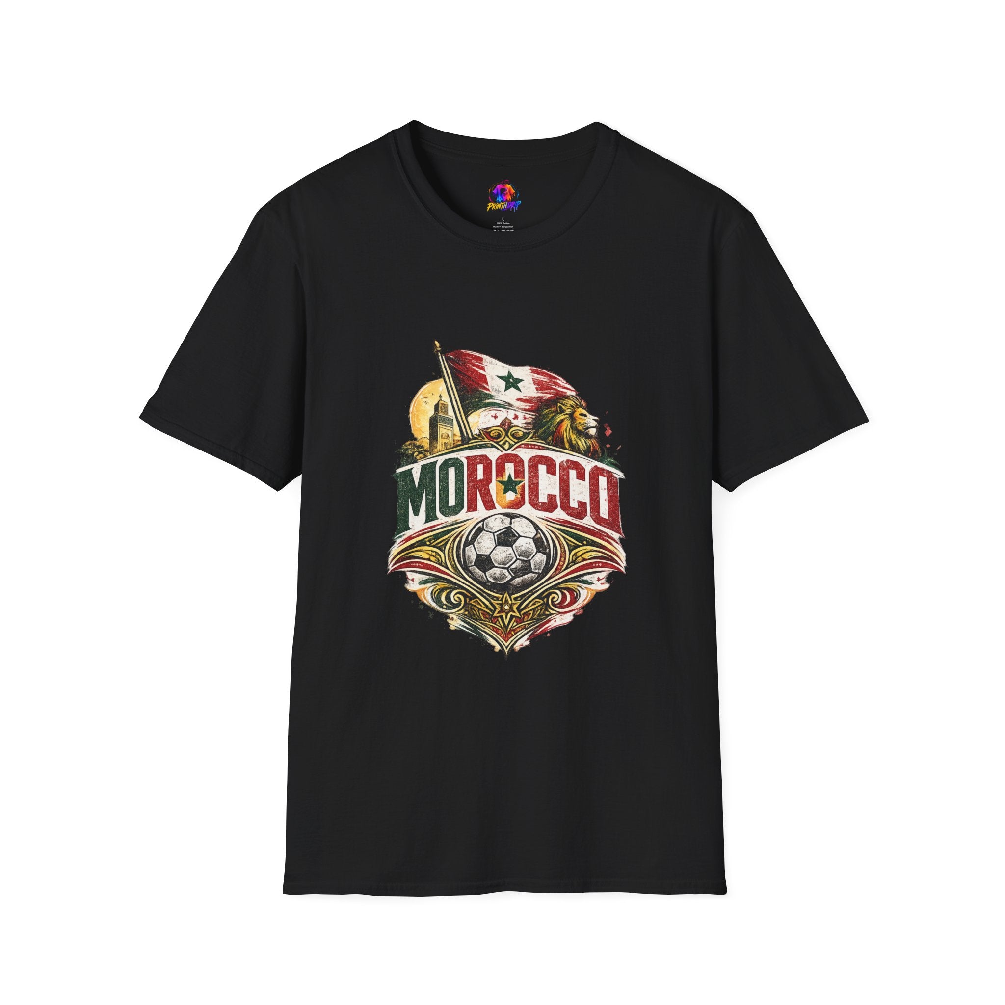 Morocco Soccer T-Shirt — Vintage Flag & Lion Football Tee