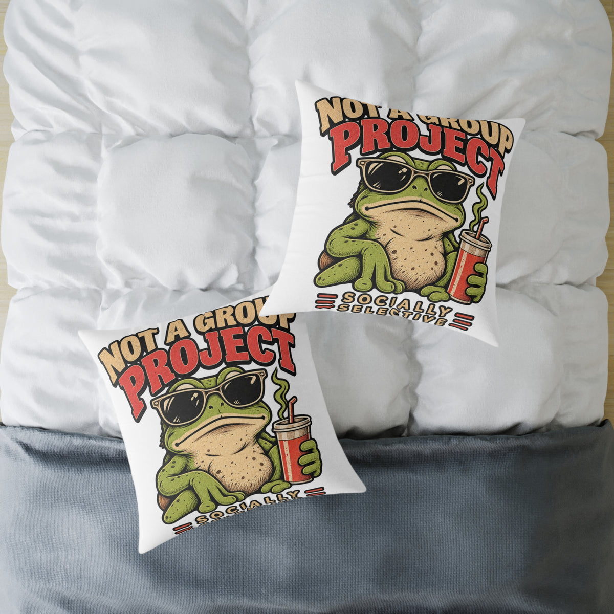 Not a Group Project Frog Pillow — Funny Introvert Decorative Throw Pillow