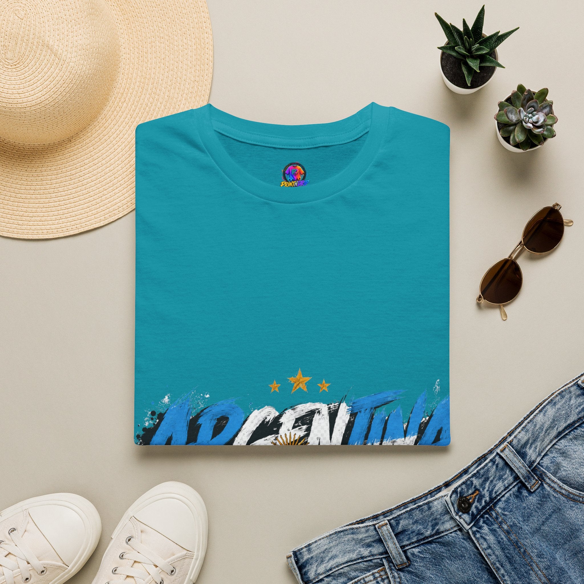Argentina Graffiti T-Shirt — Soccer Fan Tee with Three Stars & Sun Emblem