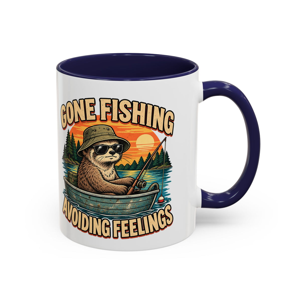 Funny And Witty "Gone Fishing Avoiding Feelings" Accent Coffee Mug (11, 15oz)