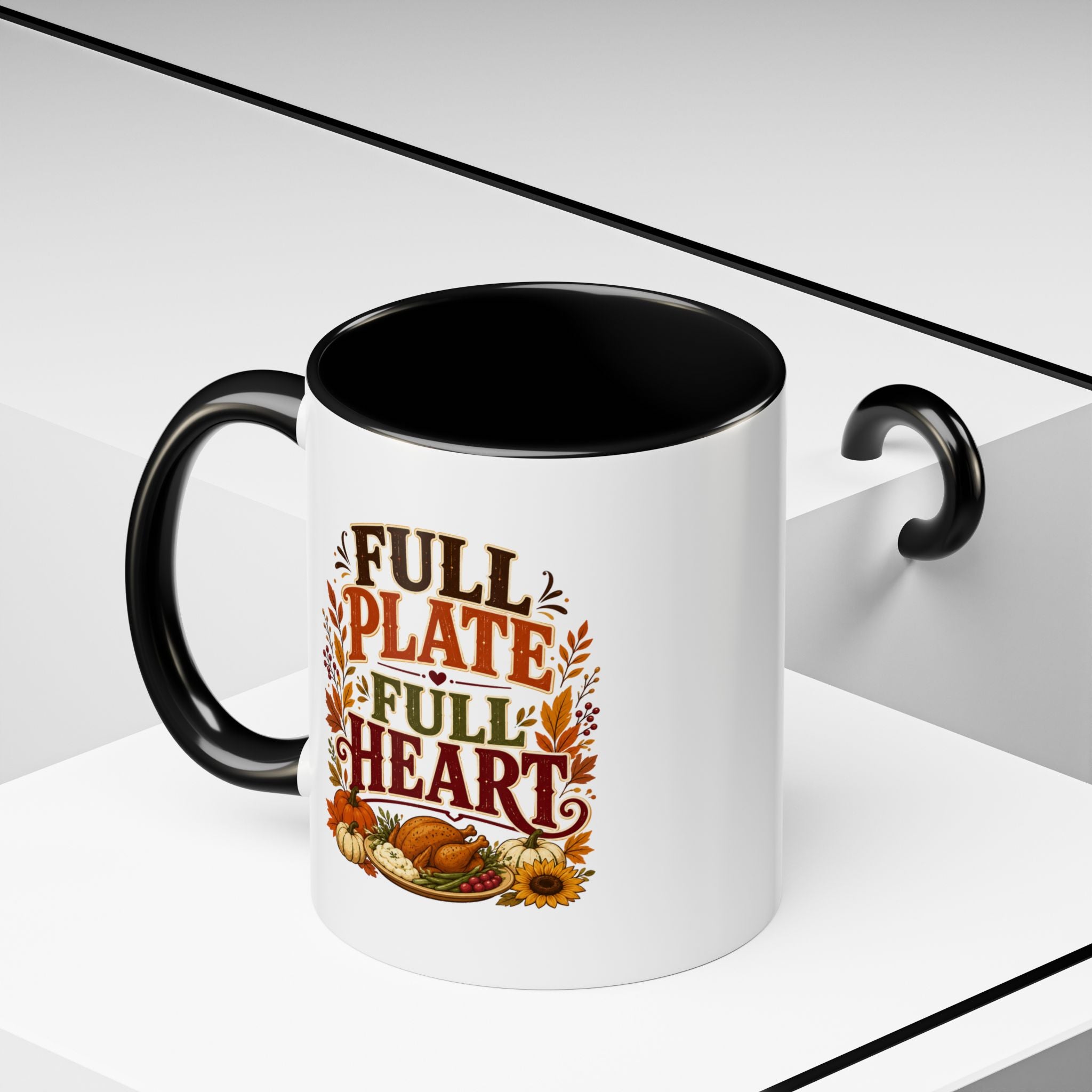 Thanksgiving Mug Full Plate Full Heart Accent Coffee Mug — Fall Thanksgiving Harvest Tea Cup