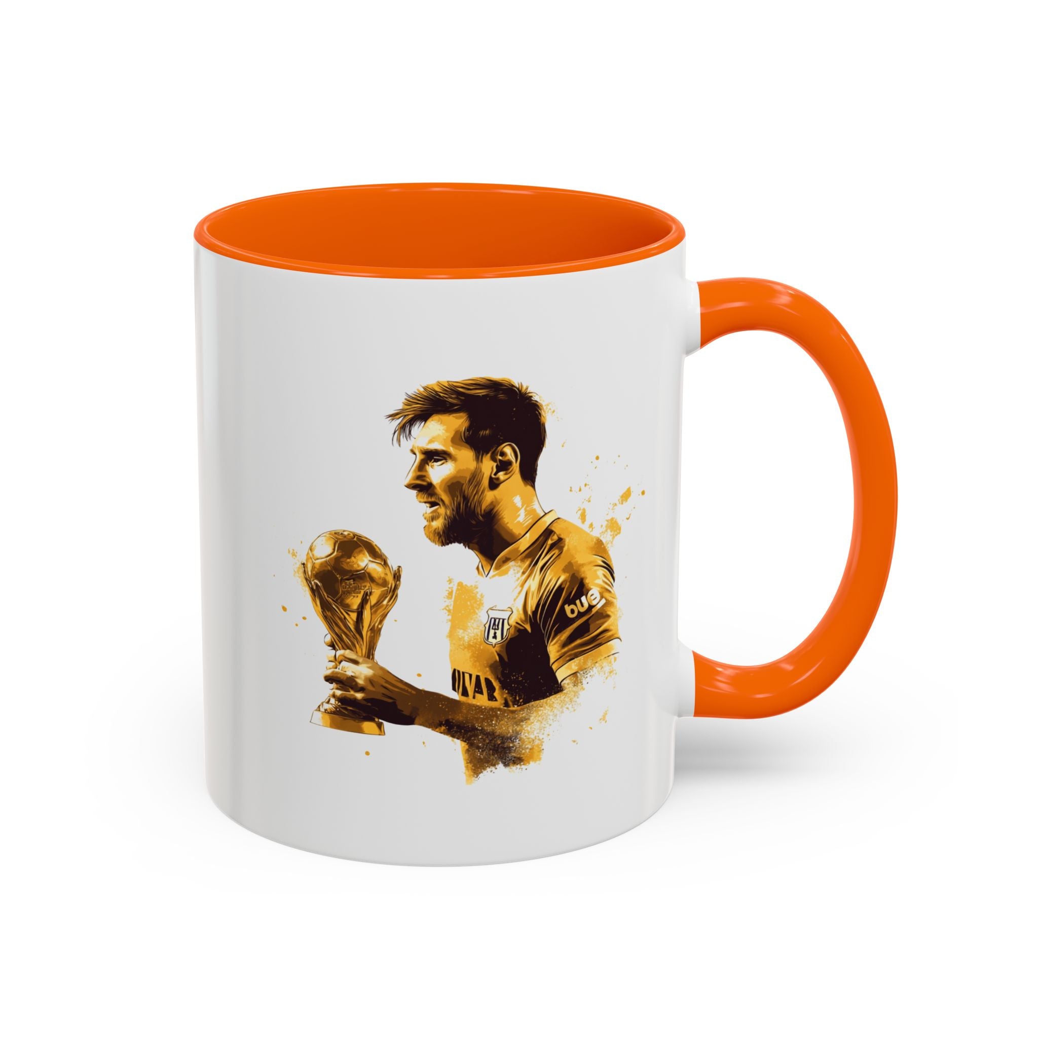 Soccer Legend Coffee Mug — Player Holding Trophy Accent Mug