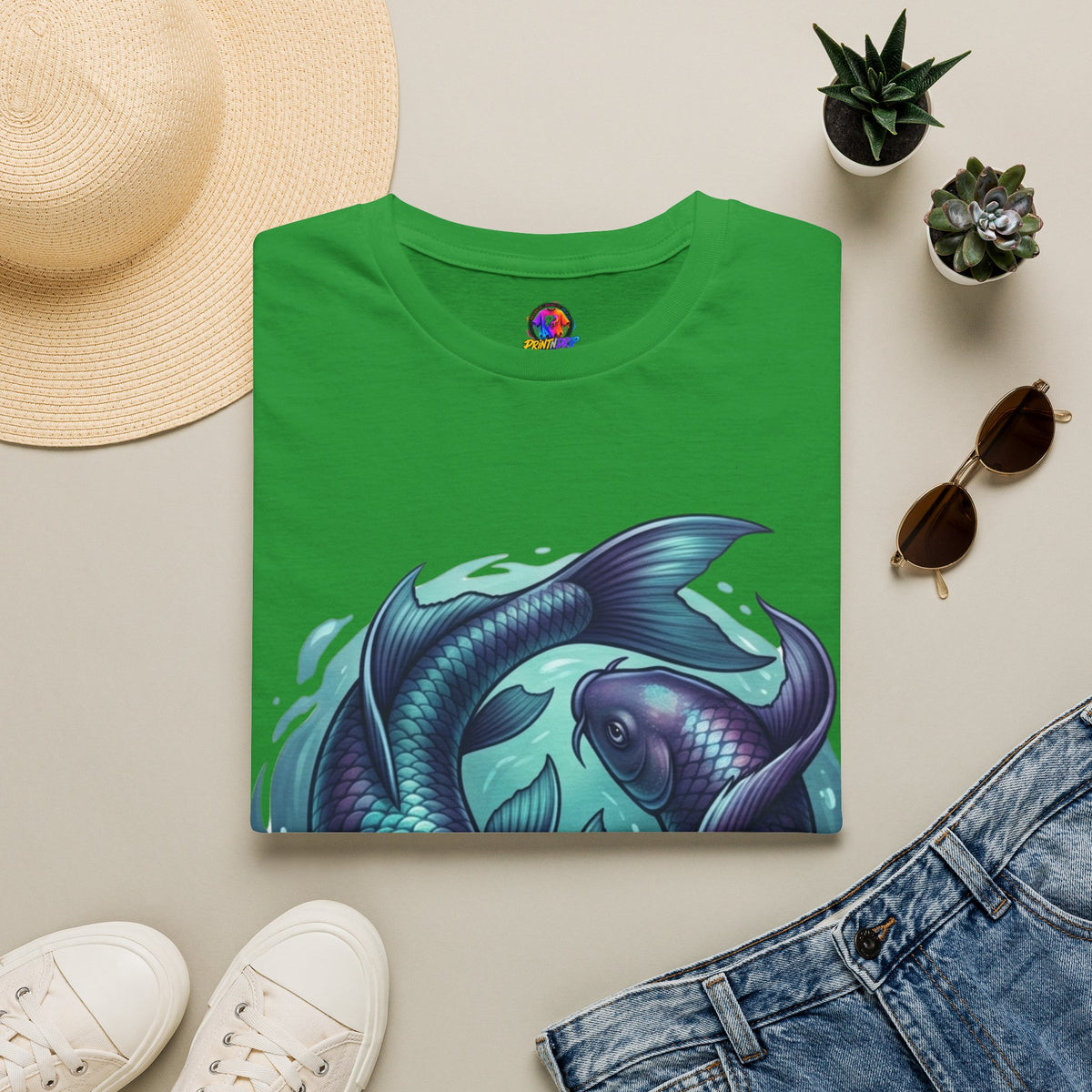 Pisces Zodiac Koi Fish Tee — Yin Yang Aquatic Graphic T-Shirt