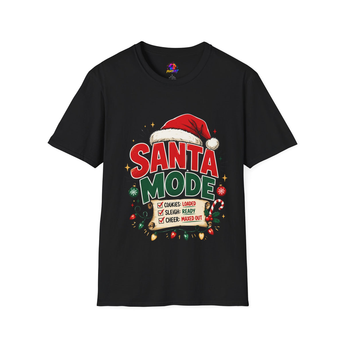 Santa Mode T-Shirt — Holiday Christmas Graphic Tee with Santa Hat