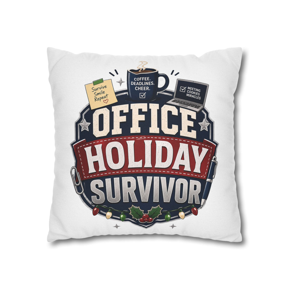 Office Holiday Survivor Pillowcase Modern Day Christmas  - Funny Workplace Christmas Decor
