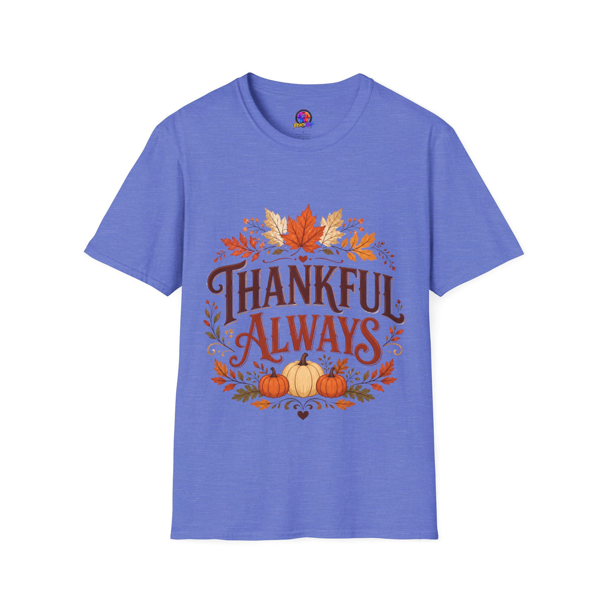 Thanksgiving T-Shirt Thankful Always T-Shirt — Autumn Leaves & Pumpkins Thanksgiving Tee