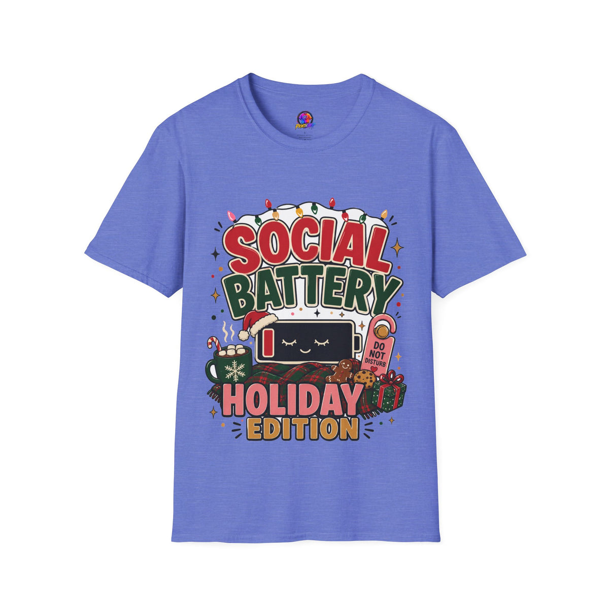 Social Battery Holiday T‑Shirt — Funny Christmas Recharge Graphic Tee