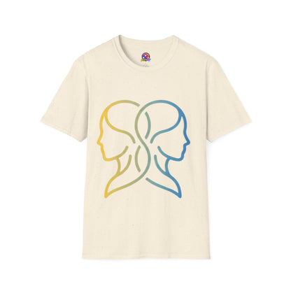 Twin Profile Line Art T‑Shirt — Gradient Sisterhood Outline Tee