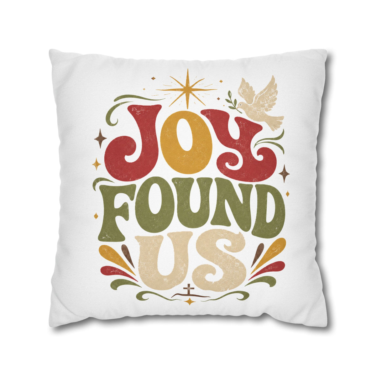 Christmas Joy Found Us Decorative Pillowcase — Retro Holiday Cushion Cover