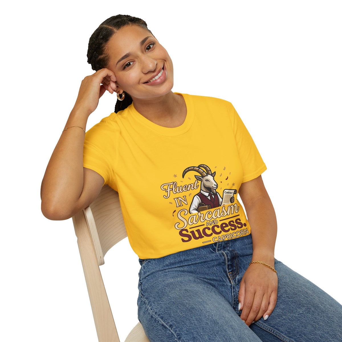 Capricorn Goat Graphic T-Shirt — "Fluent in Sarcasm & Success" Zodiac Tee