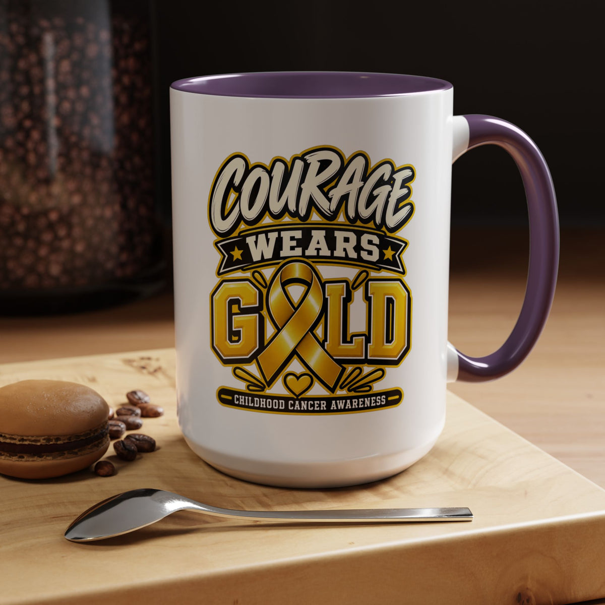 Courage Wears Gold Coffee Mug — Childhood Cancer Awareness Tea Cup