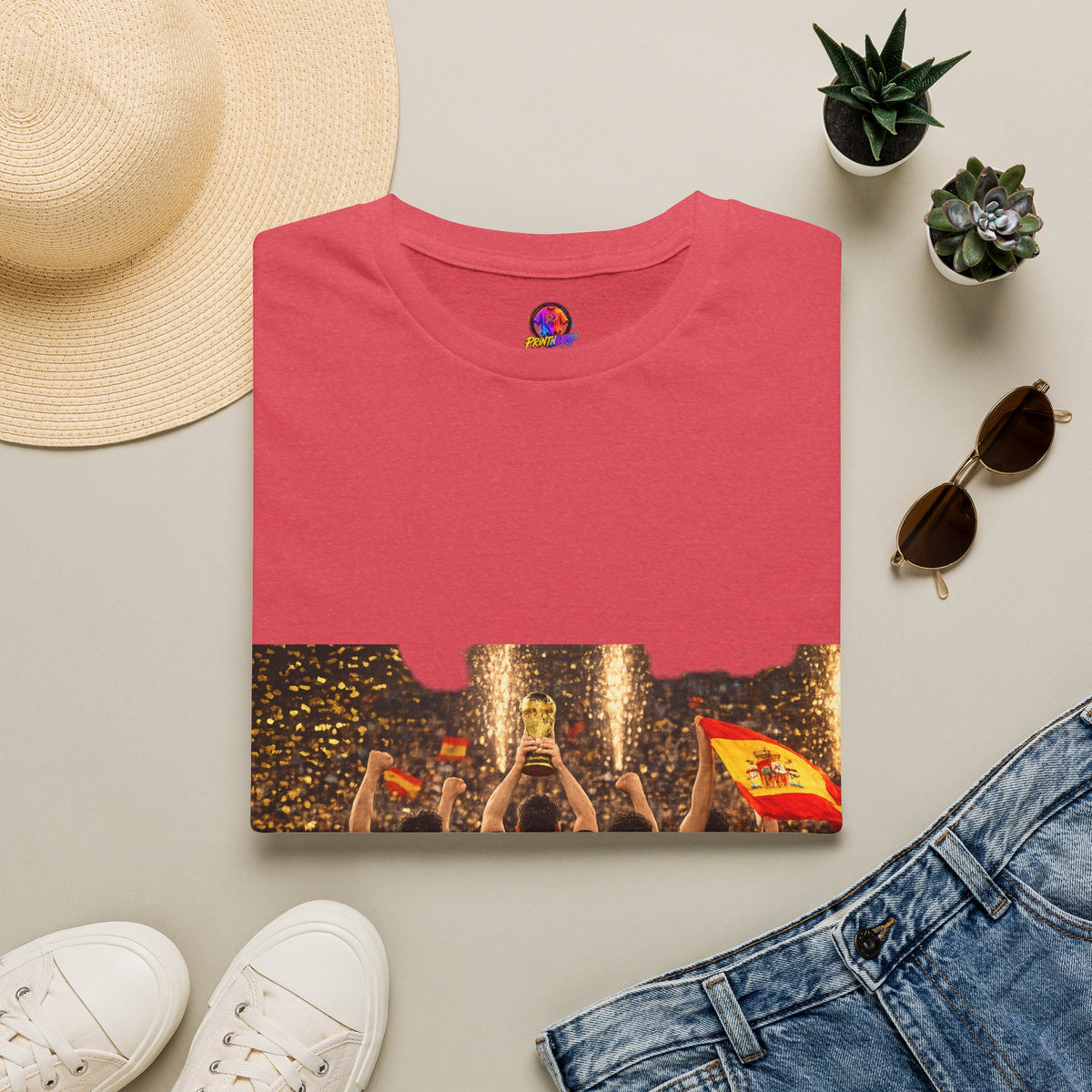 Spain World Cup Champions T‑Shirt — Soccer Trophy Celebration Tee