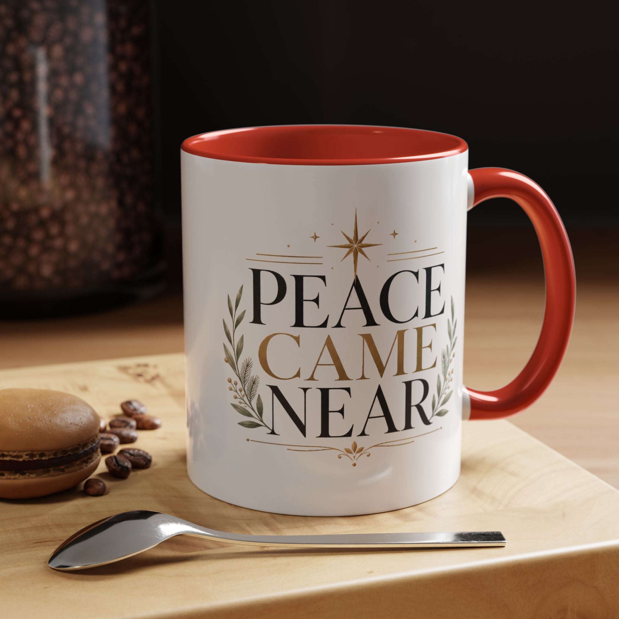 Christmas Peace Came Near Accent Coffee Mug — Holiday Christian Christmas Tea Cup