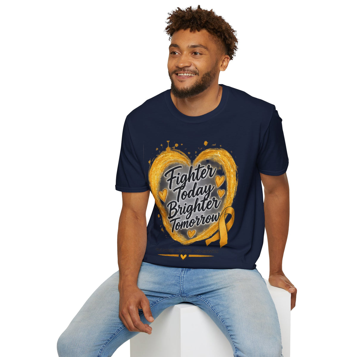 Childhood Cancer Awareness T-Shirt — "Fighter Today Brighter Tomorrow" Gold Ribbon