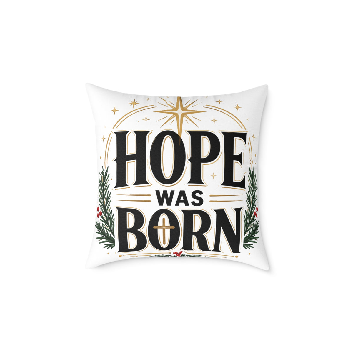 Christmas Hope Was Born Christmas Throw Pillow — Holiday Nativity Decor