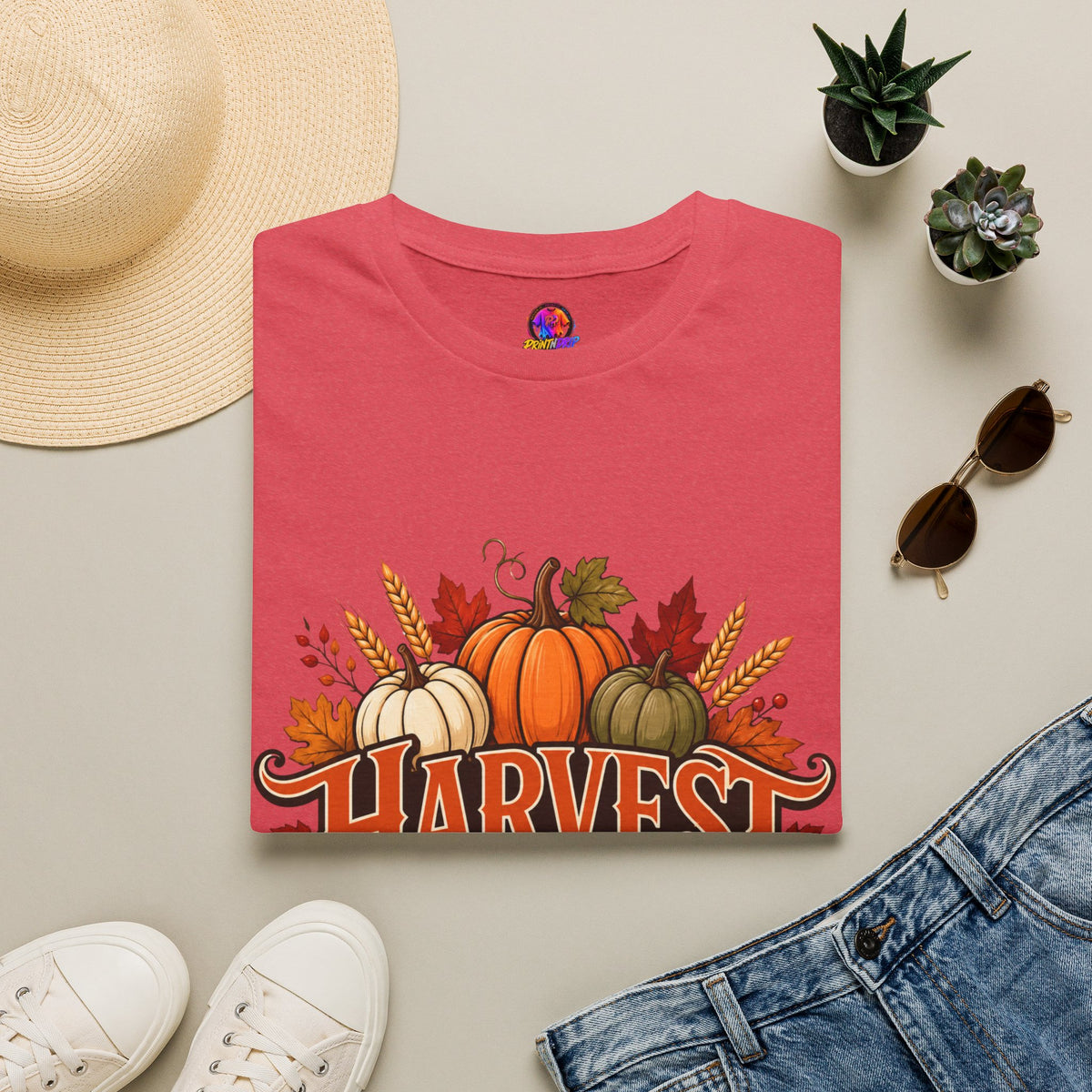 Thanksgiving T-Shirt Harvest Blessings T-Shirt — Fall Pumpkin Harvest Graphic Tee for Thanksgiving
