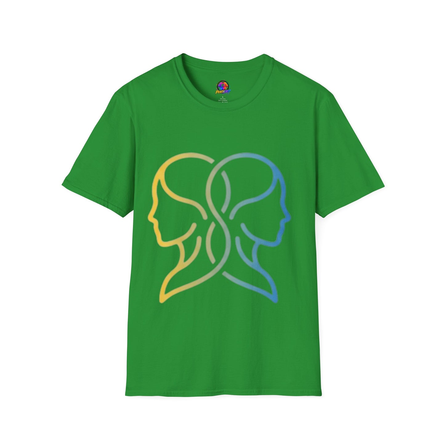 Twin Profile Line Art T‑Shirt — Gradient Sisterhood Outline Tee