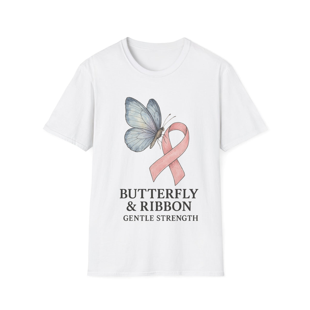 Butterfly and Ribbon Gentle Strength Graphic Tee, Pink Ribbon Breast Cancer T-Shirt - Trending Now - September 2026