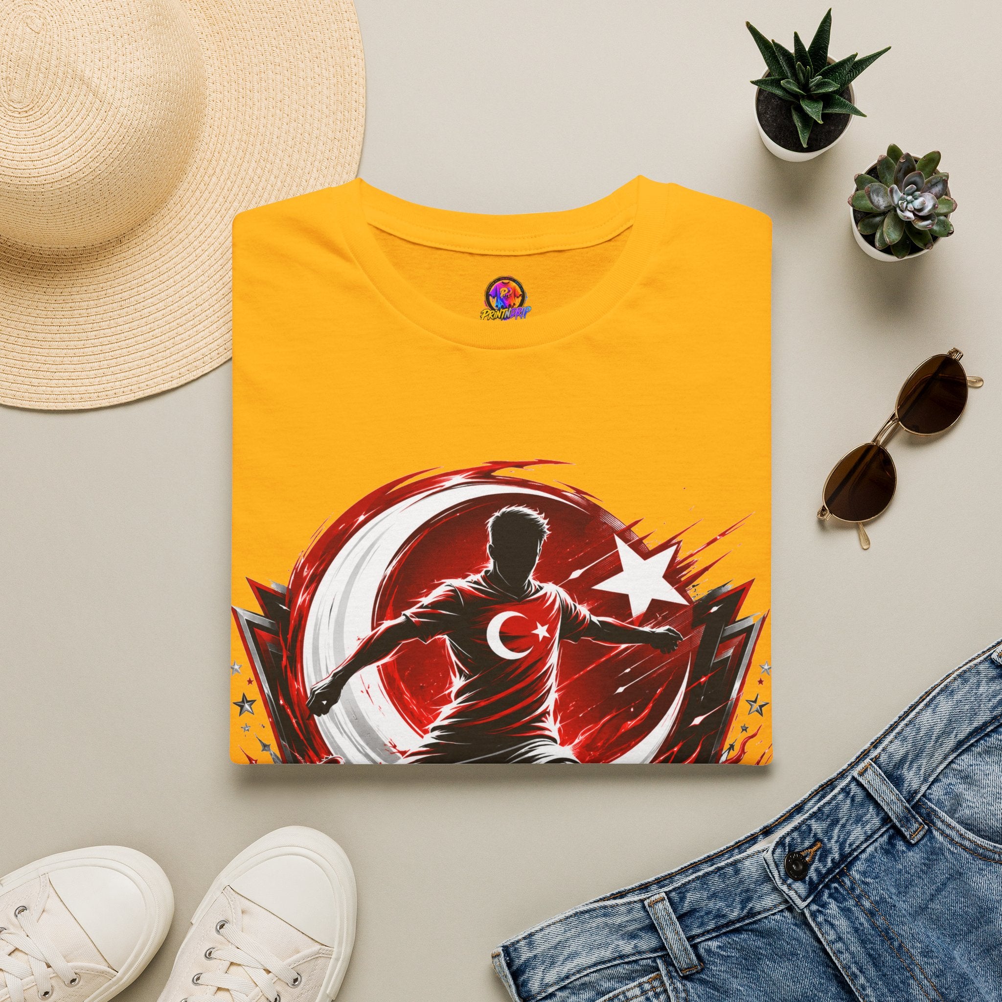 Turkey Crimson Flame Soccer T-Shirt — Turkish Crescent & Star Football Fan Tee