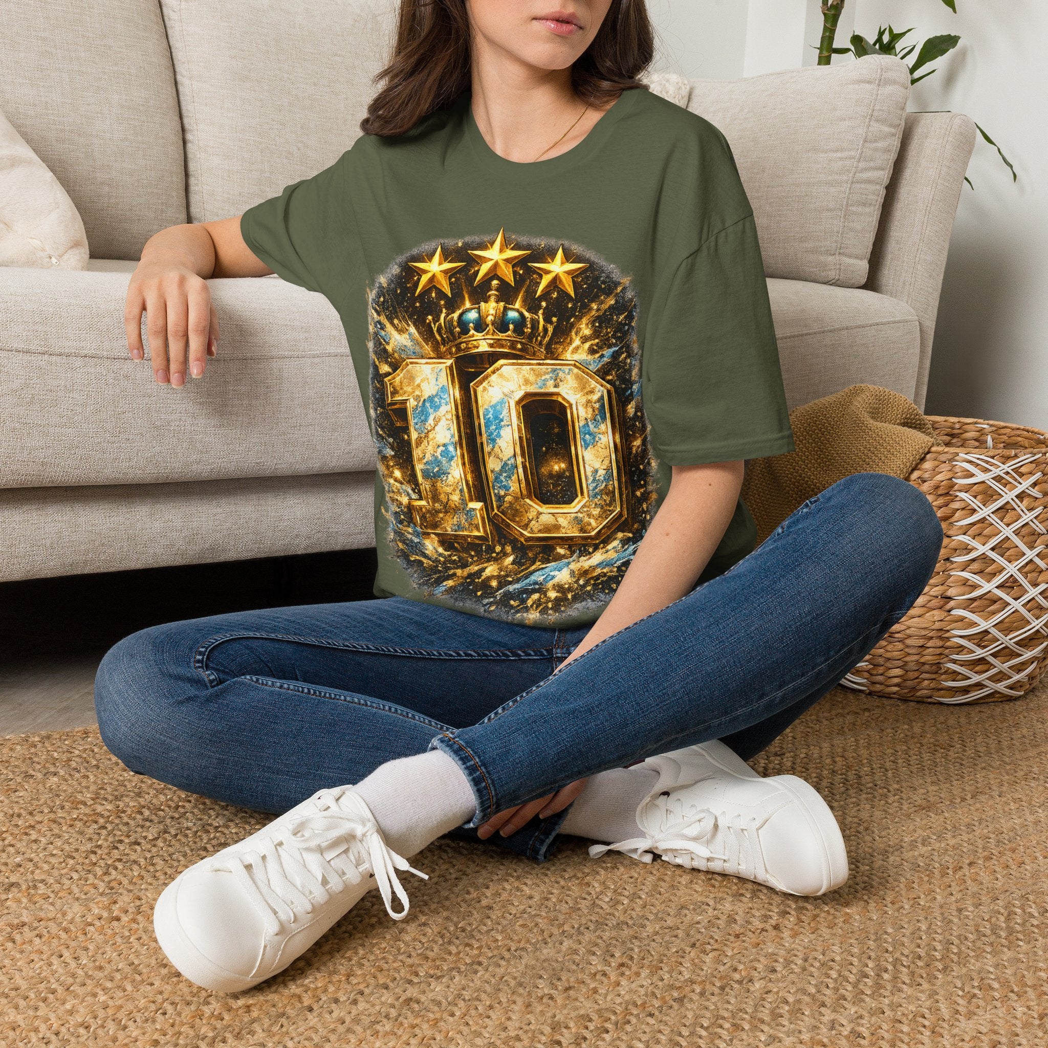 Argentina, MESSI #10 T-Shirt — Gold Crown '10' Victory Graphic Tee