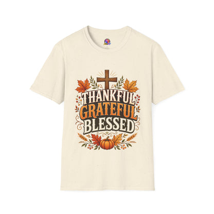 Thankful Grateful Blessed T-Shirt — Fall Thanksgiving Christian Tee