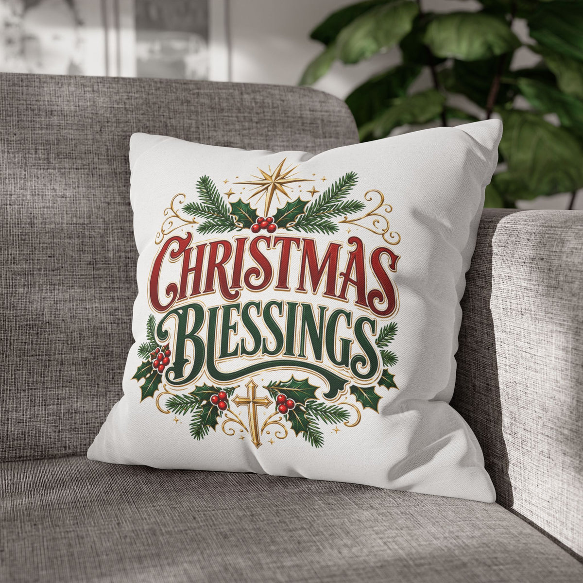 Christmas Blessings Pillowcase — Holiday Decorative Throw Pillow Cover