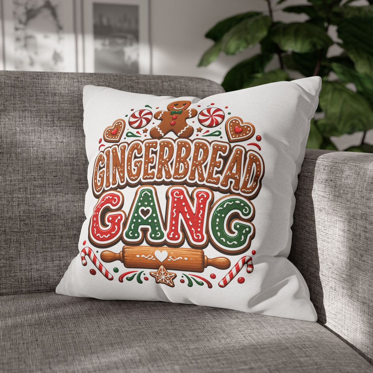 Christmas Gingerbread Gang Holiday Pillowcase — Festive Christmas Decorative Throw Pillow Cover